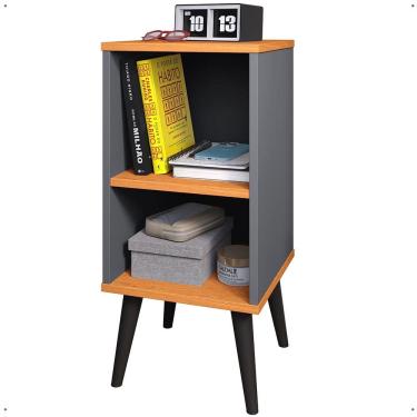 Imagem de Mesa Cabeceira Charme Mesinha Lateral Cama Box Nicho Prateleira Organizadora Decoração Quarto Cinza/Cinamomo - Lojas RPM