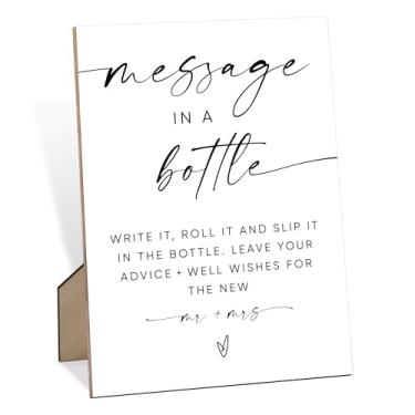 Imagem de Sinais de casamento Message In A Bottle, Advice and Wishes for the Mr and Mrs, 20 x 28 cm placas de mesa de casamento com suporte, placa de livro de convidados de casamento, decorações de casamento