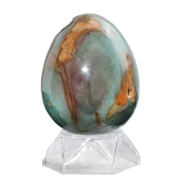 Imagem de Nupuyai Estátua de ovo jaspe oceano de 6,5 a 8,3 cm com suporte de acrílico, estatueta de bola de pedra de cristal esculpida polida para decoração de escritório em casa