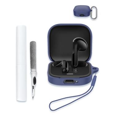 Imagem de Capa para Xiaomi Redmi Buds 6 Active, proteção de silicone macio, portátil, resistente a arranhões, resistente a choques, compatível com capa rígida com kit de limpeza, mosquetão e cordão, azul