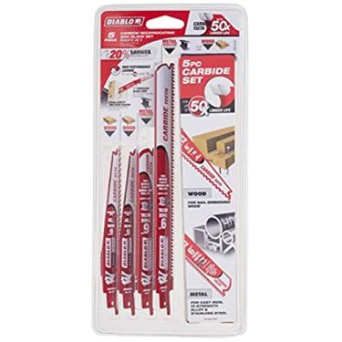 Imagem de Diablo Conjunto de lâminas de serra alternativas Steel Demon/Demo Demon, corta madeira embutida em pregos e metal grosso - dentes de carboneto, comprimentos de 15 cm/23 cm, pacote com 5 lâminas
