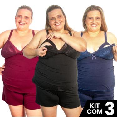 Imagem de Kit 3 Baby Doll Pijama Gestante Amamentação Plus Size Maternidade Tama