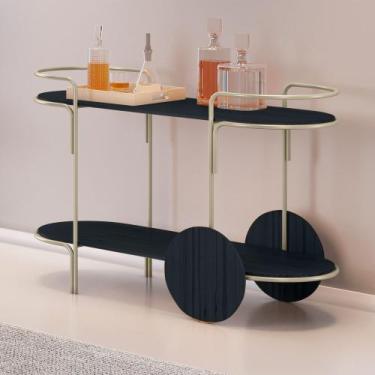 Imagem de Carrinho Bar Órbita em Madeira Maciça Ébano Estrutura em Metal Champag
