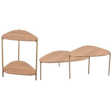 Imagem de Kit 02 Mesas De Centro E 01 Mesa Lateral Pés Metálicos Adek A03 Hanover Dourado - Lyam Decor