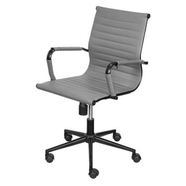 Imagem de Cadeira De Escritório Giratória Baixa Esteirinha Aço Preto Poliuretano (pu) Cinza Base Rodízio Preto