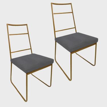 Imagem de Kit 02 Cadeiras Sala de Jantar Escritório Office Stark Industrial Ferro Dourado Suede Cinza - Ahz Móveis