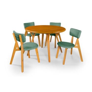 Imagem de Conjunto Sala de Jantar 4 Cadeiras Liz em Madeira Revestida em Linho (Verde)