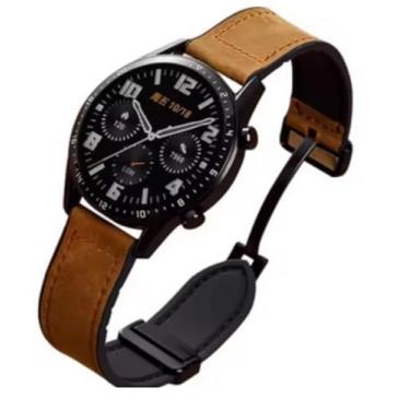 Imagem de Pulseira Couro Leather Fecho Magnetico Para Smartwatch Compativel Encaixe Rapido de 22mm (MARROM)