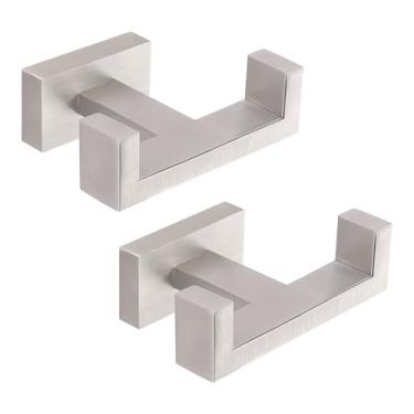 Imagem de HarJue Ganchos de toalha de banho, 304 ganchos de toalha de roupão de aço inoxidável resistentes à prova d'água e à prova de ferrugem gancho para banheiro e cozinha - montado na parede, suporte de toalha duplo (níquel escovado, pacote com 2)