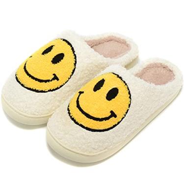 Imagem de Pantufas retrô felpudas para mulheres e homens, retrô, macias, fofas, quentes, para casa, estilo casal, casual, sorridente, para ambientes internos, externos, antiderrapante, quente, aconchegante, de