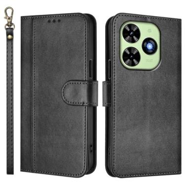 Imagem de Capa carteira flip de couro PU para Infinix Smart 8 Pro 2024, capa de telefone com alça de pulso, 3 compartimentos para cartão + bolso para dinheiro, fecho magnético, suporte antiqueda e compatível