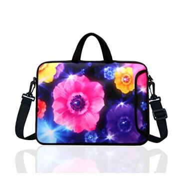 Imagem de Bolsa de ombro para laptop de 14 polegadas com alça para netbook/MacBook Air Pro de 13 polegadas de 13,3 polegadas de 14 polegadas (flor colorida)