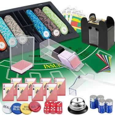 Imagem de Ultimate Casino Game Set: 6 Deck Shuffler+300pc Hi-End Chips+8 Pro Plastic Poker Card+Card Shoe+Chip Rake+Felt+Accessories, Blackjack Set & Texas Holdem Kit, Poker Night Kit for Adult Casino Party