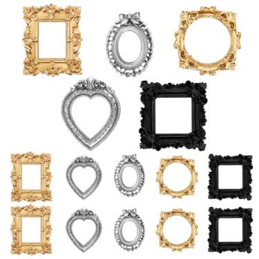 Imagem de Vicenpal 15 porta-retratos vintage de resina, mini joias de resina antiga, para fotografia, faça você mesmo, moldura pequena para decoração de casa (preto, dourado, prata)