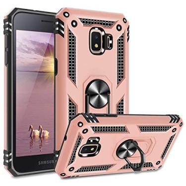 Imagem de TJS Capa de celular compatível com Samsung Galaxy J2 Core/J2 2019/J2 Pure/J2 Dash/J2 Shine, anel de metal resistente a impactos, suporte magnético resistente (ouro rosa)