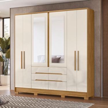 Imagem de Guarda Roupas Casal Com Espelho 6 Portas 6 Gavetas San Francisco Madeirado Off White