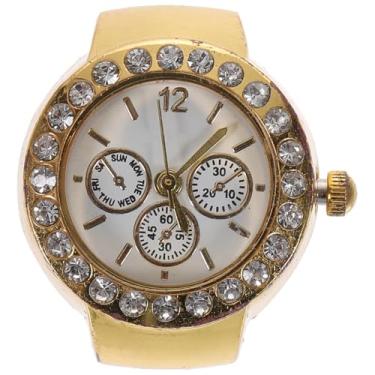 Imagem de POPETPOP Relógio de anel, relógio de anel vintage relógio de quartzo redondo relógio feminino masculino relógio de dedo forma única, Dourado, 2.6X2.5CM, Tendência