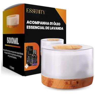 Imagem de Difusor Elétrico Ultrassônico e 1 Óleo Essencial Lavanda 100% Puro 10 Ml - Umidificador De Ar Purificador De Ambientes, Ideal Para Escritório, Quarto, Sala Led 500 Ml (Madeira Clara) - ESSENITY