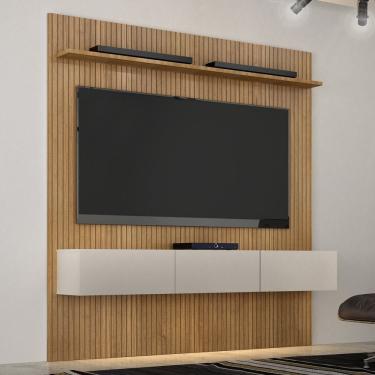 Imagem de Estante Home Suspenso Frisado Para Tv Até 70 Polegadas Curitiba Valdemóveis Cinamomo/off White
