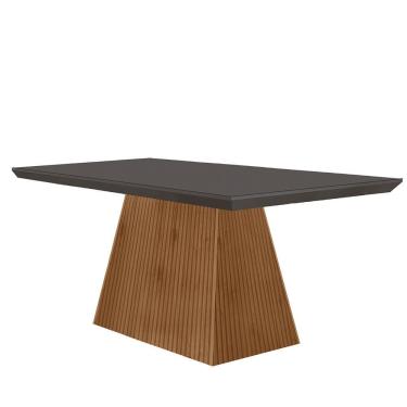 Imagem de Mesa de Jantar Aida Retangular em MDF e Vidro Temperado 120cm Grafite Texturizado Estil...