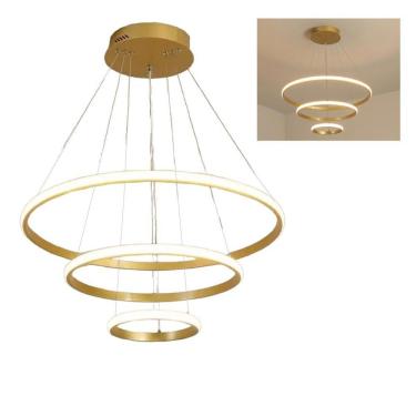 Imagem de Lustre Pendente 3 Em 1 Luminaria Led Aneis Arco Regulavel Ajustavel Perfil Infinito