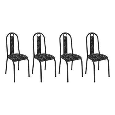 Imagem de Kit 4 Cadeiras De Cozinha Arizona Estampado Preto Florido Pés De Ferro Preto - Pallazio