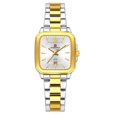 Imagem de Relógio De Quartzo Feminino Casual Mostrador Quadrado Pulseira Em Aço Inoxidável Impermeavel Dourado Prata