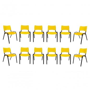 Imagem de Kit 11 Cadeiras Iso Escritório Comércio Amarela Base Preta