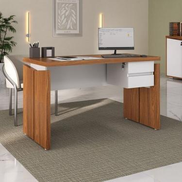 Imagem de Mesa Para Diretor Em Tamburato 1250 Com 2 Gavetas Suspensas Com Chave Freijó Branco