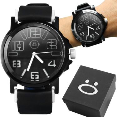 Imagem de Relogio Masculino Aço Inox Silicone Preto + Caixa Premium Presente Robusto Branco Preto Social