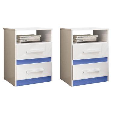 Imagem de Kit 2 Mesas De Cabeceira Apolo 2 Gavetas Flex Branco Azul Moval Branco Azul