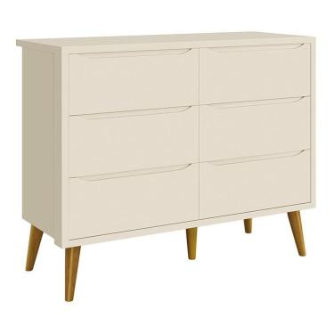 Imagem de Cômoda Infantil Theo 6 Gavetas Areia Fosco Com Pés Amadeirado - Reller Móveis Areia Fosco