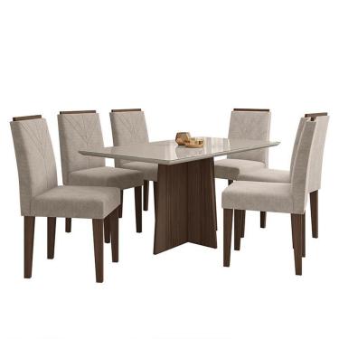 Imagem de Mesa De Jantar Ana 160x90 Com 6 Cadeiras Amanda Imbuia-off White-bege - Pr Móveis Imbuia-off White-bege