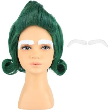 Imagem de AMZCOS Peruca Curta Verde Para Cosplay Infantil Com Sobrancelhas Brancas Festa À Fantasia De Halloween (Peruca Infantil)