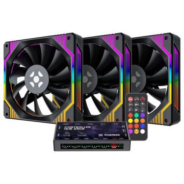 Imagem de Kit 3 Coolers 120mm Fortrek Frosty - LED ARGB - com Controladora - Pre
