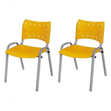 Imagem de Cadeira Iso Base Cinza Igreja, Escola, Escritório - Amarelo - Kit 2 Peças