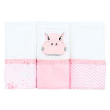 Imagem de Fralda de Boca Hipopótamo Rosa 3 Peças - Miguel Baby