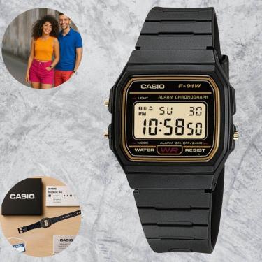 Imagem de Relógio Casio Retrô F-91WG-9QDF Unissex Feminino Masculino Esportivo Preto Alarme e LED Resistente Aágua Leve Confortável Estilo Urbano