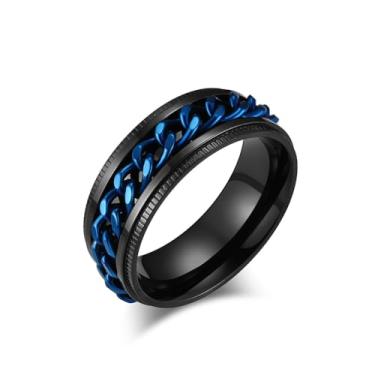 Imagem de Aprila Anel giratório masculino fidget ansiedade prata/preto/azul preto titânio aço inoxidável abridor de garrafa de cerveja anel para homens tamanho 8-12, Metal, Sem pedra preciosa