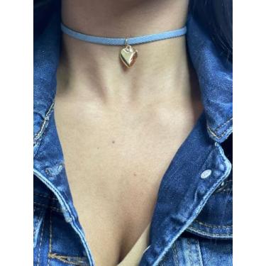 Imagem de Colar, choker, guargantilha jeans - NL BIJUTERIAS, Jeans com pingente 