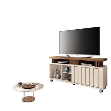 Imagem de Rack Bancada Rivera 1.3 com Mesa de Centro Sky com Tampo de Vidro Cast