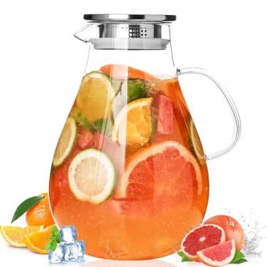 Imagem de Jarra de vidro de 2500 ml com tampa, 2,5 l com linha de escala precisa, jarro de água quente/fria, jarra de suco e chá gelado com tampa