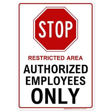 Imagem de Placa Stop Restricted Area Authorized Employees Only, 25 x 35 cm, alumínio 040 sem ferrugem, resistente ao desbotamento, feito nos EUA por My Sign Center