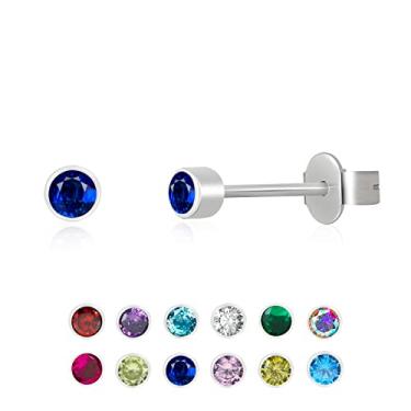 Imagem de Brincos de titânio minúsculos de 3 mm com pedra do mês de nascimento, brincos de zircônia cúbica para mulheres e meninas, pequenos branco vermelho azul rosa CZ brincos hipoalergênicos brincos de aniversário para o dia dos namorados presentes, Titânio, Sem pedras preciosas