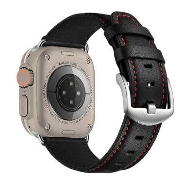 Imagem de CINORS Pulseira de couro compatível com Apple Watch clássico preto vintage para iWatch séries 1 2 3 Nike Space preto cinza 42 mm e 44 mm