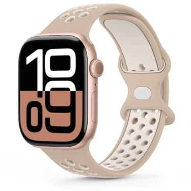 Imagem de AK Pulseiras esportivas masculinas compatíveis com Apple Watch Ultra 2 séries 10, 9, 8, 7, 6, 5, 4, 3, 2 e 1 de 42 mm, 44 mm, 45 mm, 49 mm, SE, 44/45/46/49/42 mm (série 3 2 1), Milk Tea Starlight)