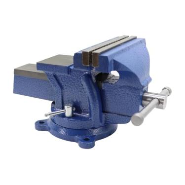 Imagem de Nakkaa Torno de bancada resistente de 25,4 cm de ferro fundido com base de travamento giratória flexível de 360° para trabalho doméstico, torno de banco giratório de 25 polegadas com bigorna