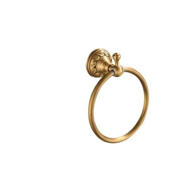 Imagem de Conjunto de banheiro de latão antigo - prateleira de parede, toalheiro, porta-lenços com saboneteira, anel de toalha