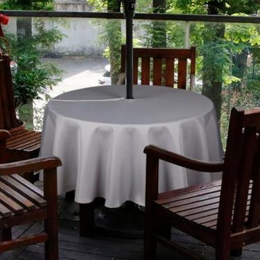 Imagem de Melaluxe Toalha de mesa impermeável para uso ao ar livre de rugas primavera/verão com orifício para guarda-chuva e zíper (prata, zíper redondo de 152 cm)
