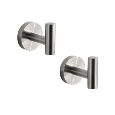 Imagem de Conjunto de banheiro de aço inoxidável escovado - Suporte redondo para papel higiênico, anel para toalha, gancho para roupão, 4 peças, ferragens de montagem na parede, gancho de 2 peças